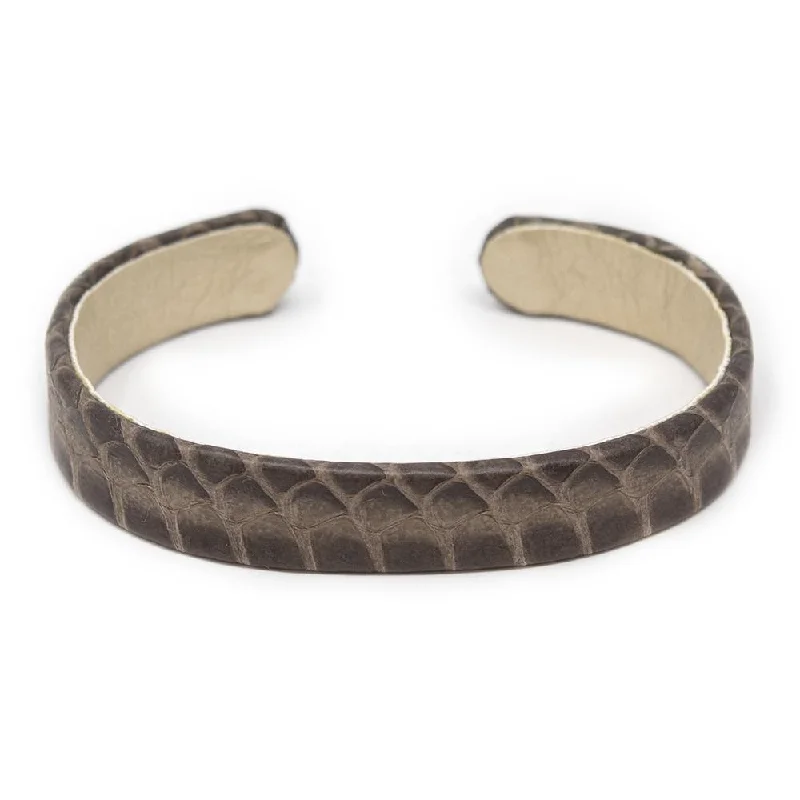 elegant bangles for women -Leather Faux Lz Print Open Cuff Grey