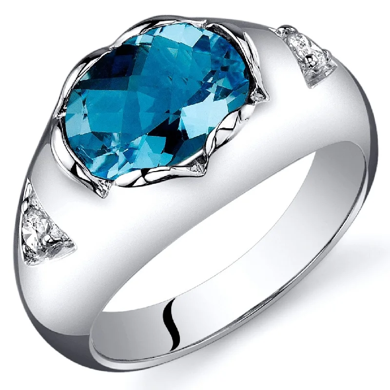 simple wedding rings for women -Sterling Silver 2 ct Swiss Blue Topaz Birthstone Ring