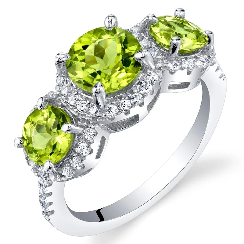 double band rings for women -Sterling Silver 2.25 ct Peridot Halo Ring