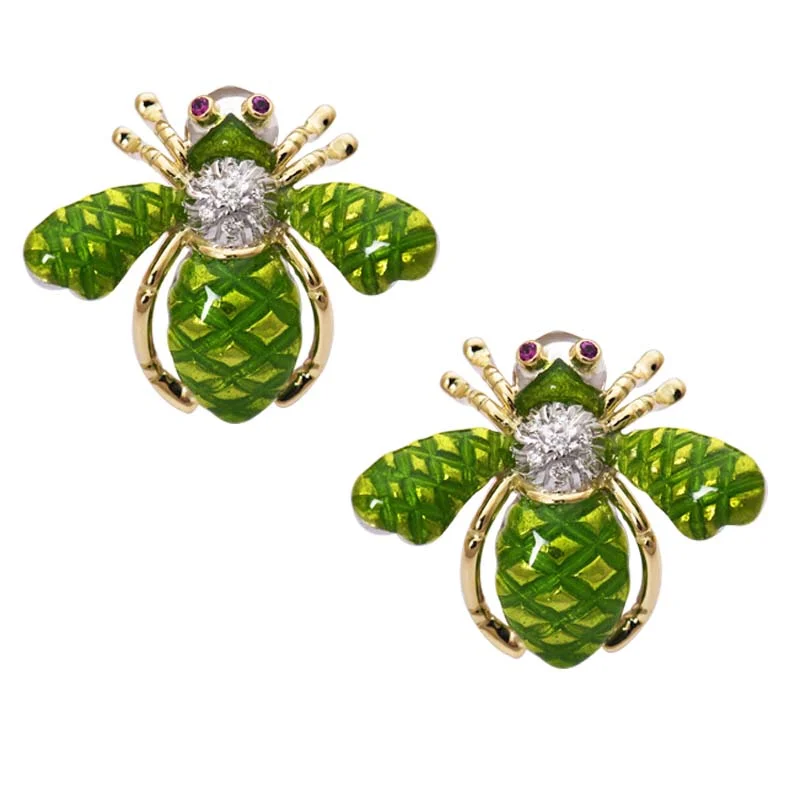 luxury diamond earrings for women -Earrings- Ruby and Diamond (Enamel)