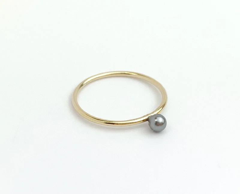 solitaire rings for women -Gold Filled Dark Grey Crystal Pearl Stacking Ring