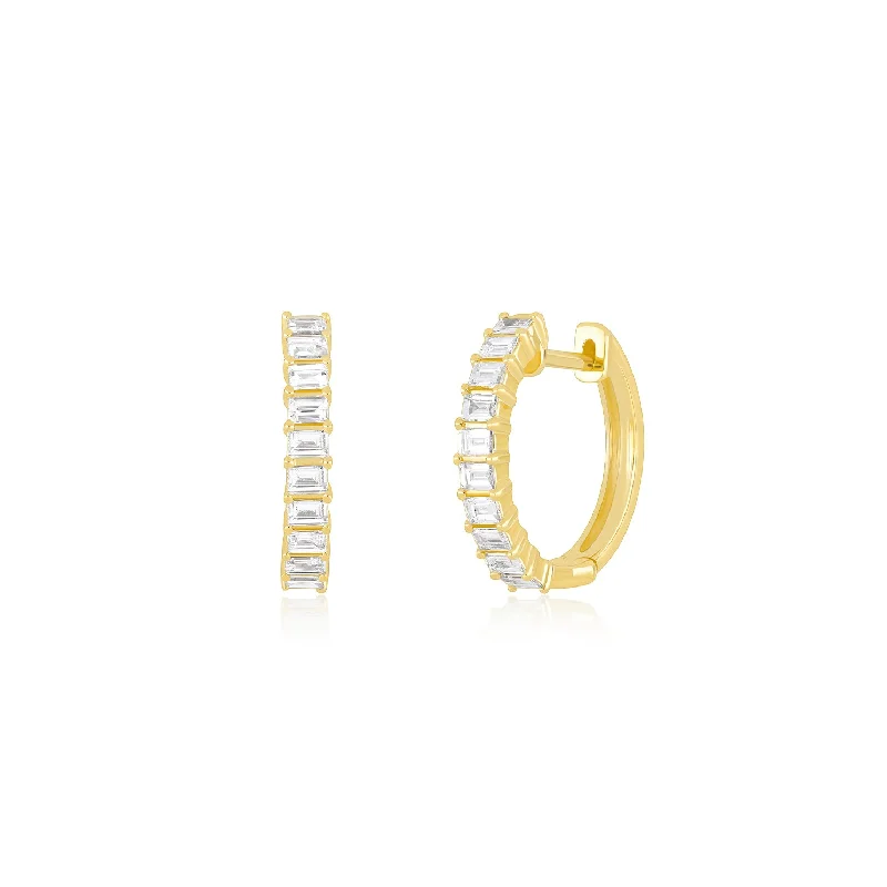 custom earrings for women -Prong Set Diamond Baguette Hoop Earrings