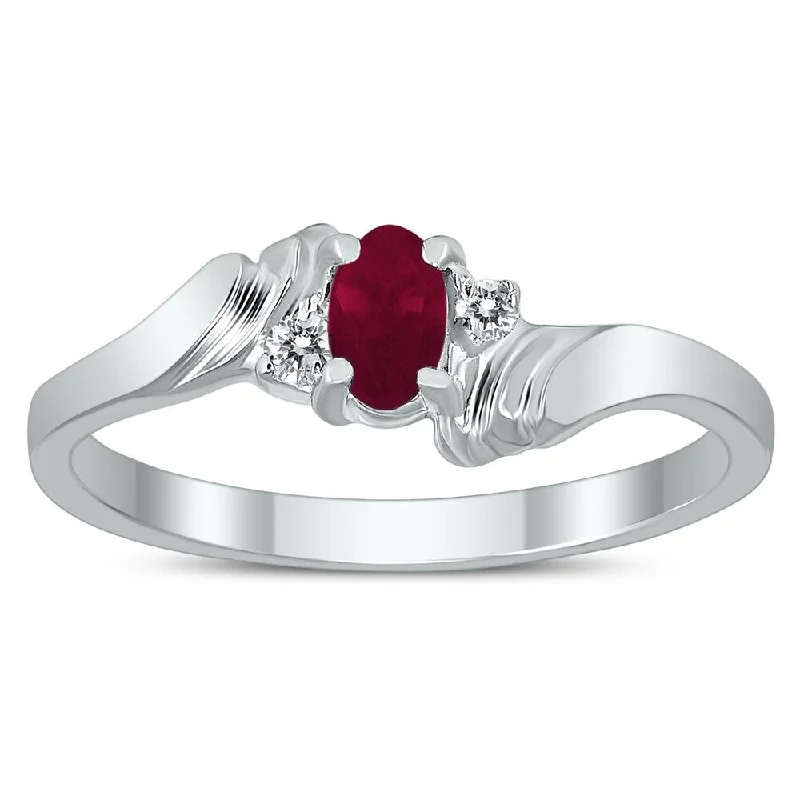 wedding rings with sapphires -5X3MM Ruby and Diamond Wave Ring in 10K White Gold