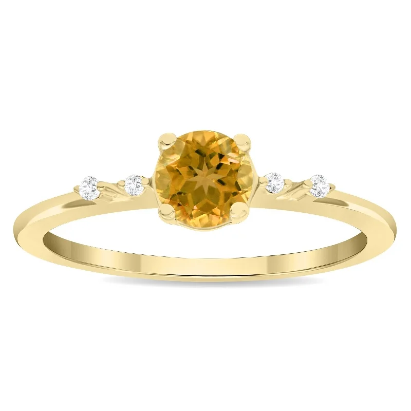 stackable rings for women -Women's Round Shaped Citrine and Diamond Sparkle Ring in 10K Yellow Gold