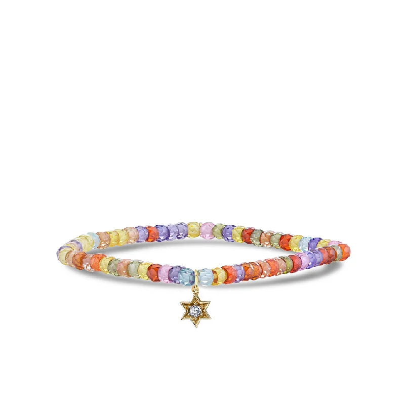 chic leather bangles -Gold & Diamond Mini Star Of David on Multicolor Zircon