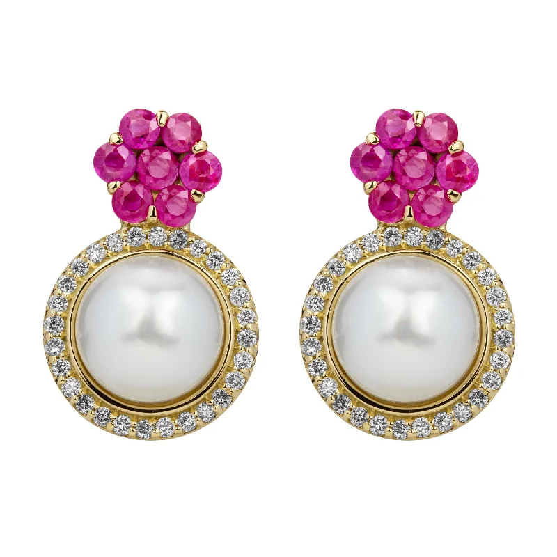 simple diamond earrings -Earrings - Ruby, South Sea Pearl And Diamond