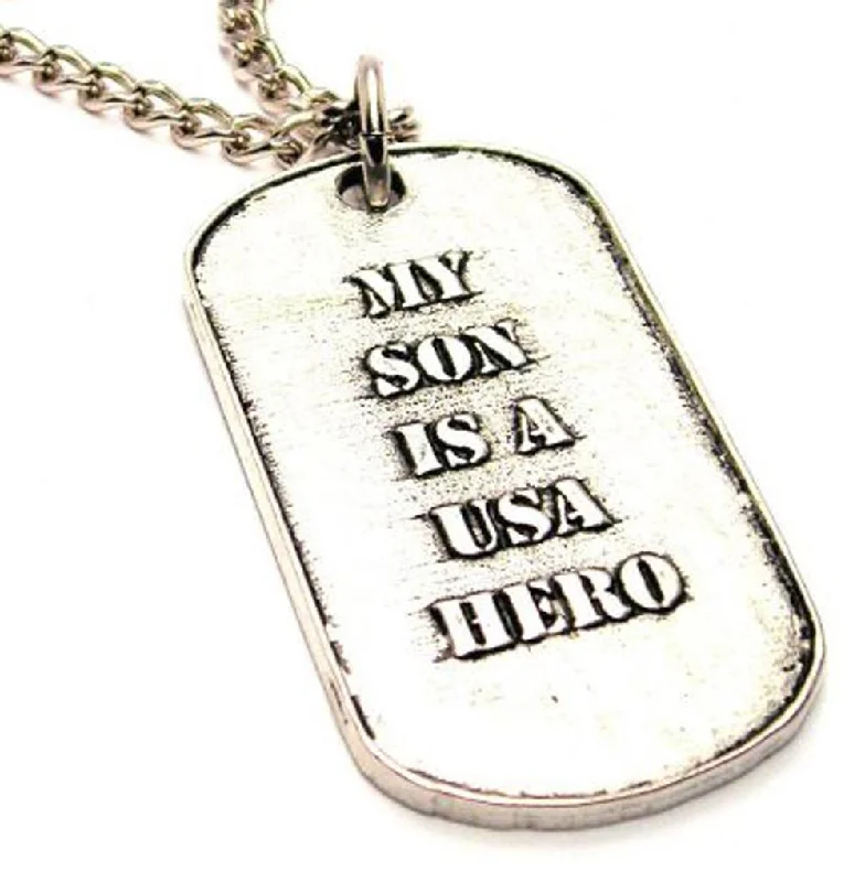 boho necklaces for women -My Son Is A USA Hero Single Charm Necklace