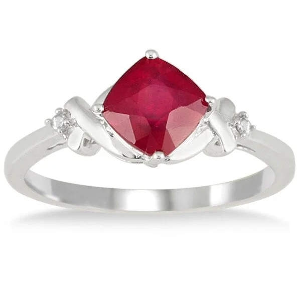 solitaire rings for women -1.80 Carat Diamond and Ruby Ring in 10K White Gold