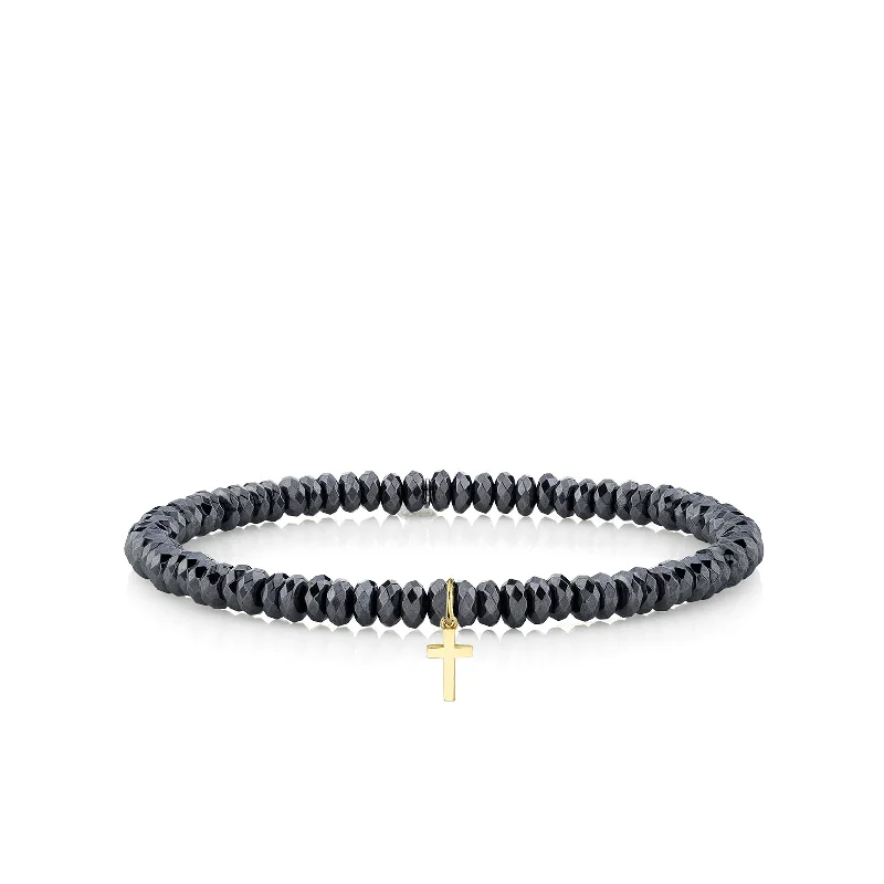 delicate bangles for women -Pure Gold Tiny Cross on Hematite