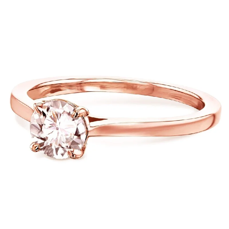 diamond rings for women -Annello by Kobelli 14k Gold 5mm Round Pink Morganite Taper Shank Cathedral Solitaire Ring