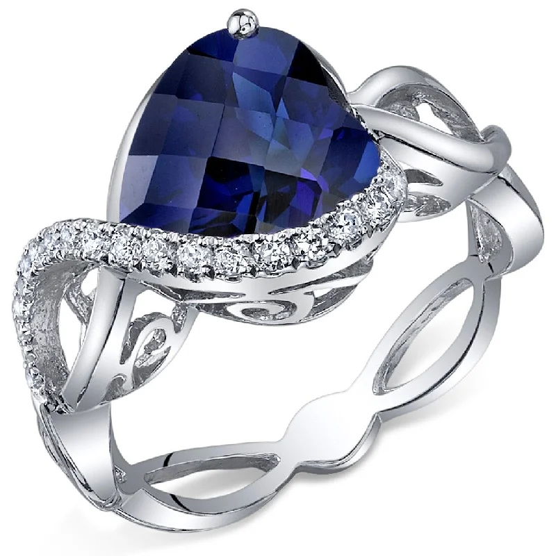 statement wedding rings for women -Sterling Silver 4 ct Created Sapphire Birthstone Ring