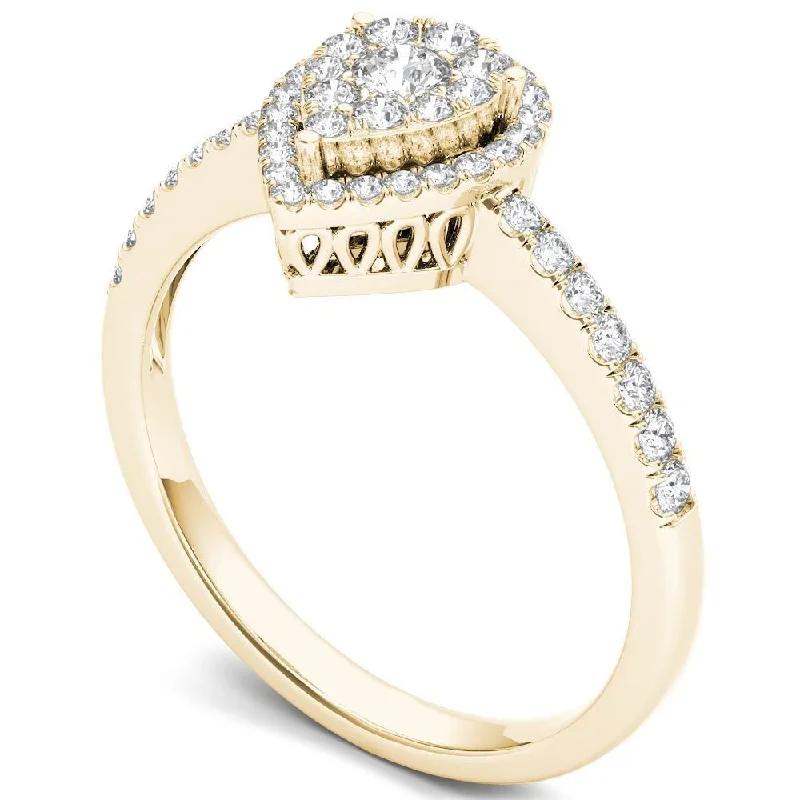 engagement rings for women -De Couer 14k Yellow Gold 1/2ct TDW Diamond Halo Ring