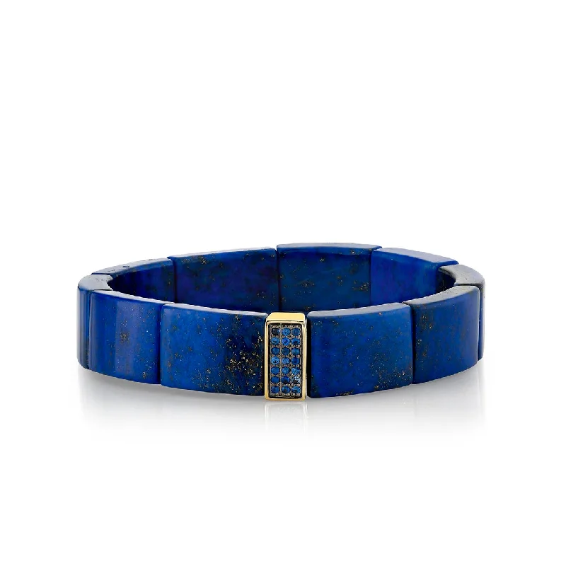 friendship bangles for women -Gold & Sapphire Small Three Row Spacer On Lapis