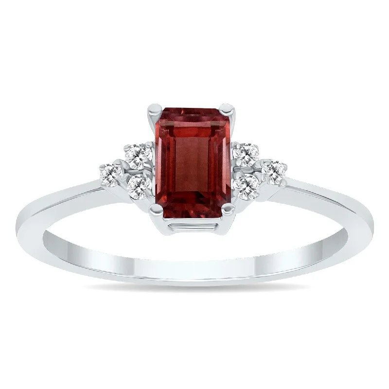 thin engagement rings -Garnet and Diamond Regal Ring in 10k White Gold