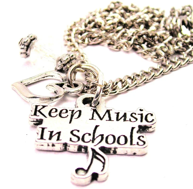 fashion necklaces for women -Keep Music In School Necklace with Small Heart