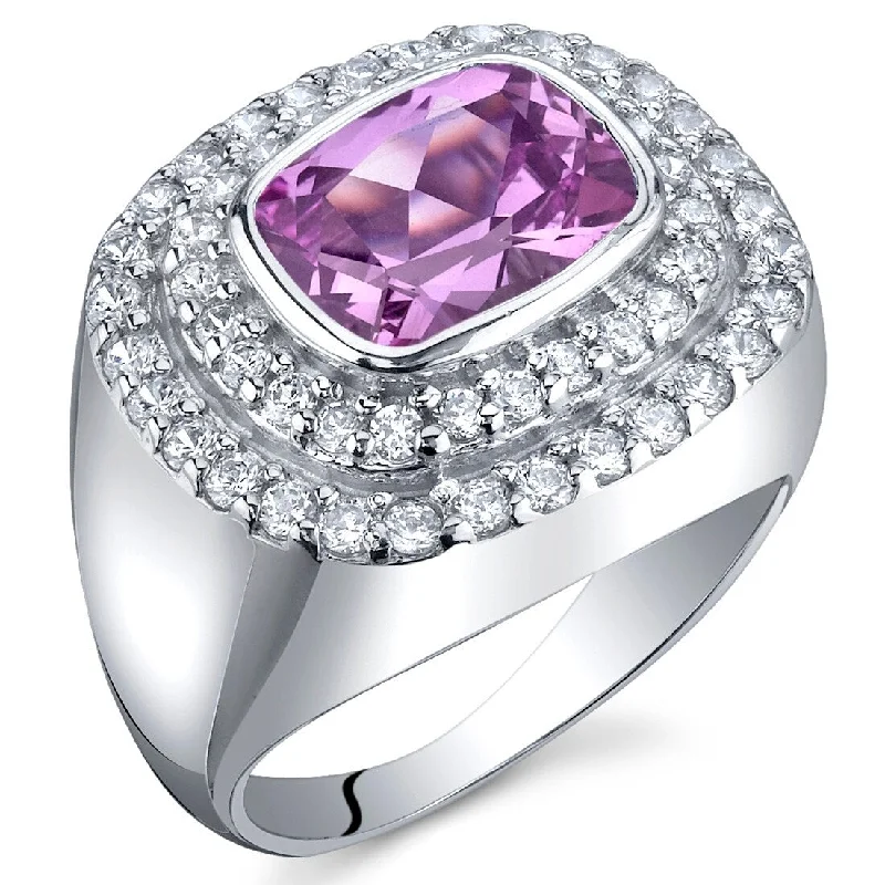 silver stackable rings -Sterling Silver 2.75 ct Created Pink Sapphire Cocktail Ring