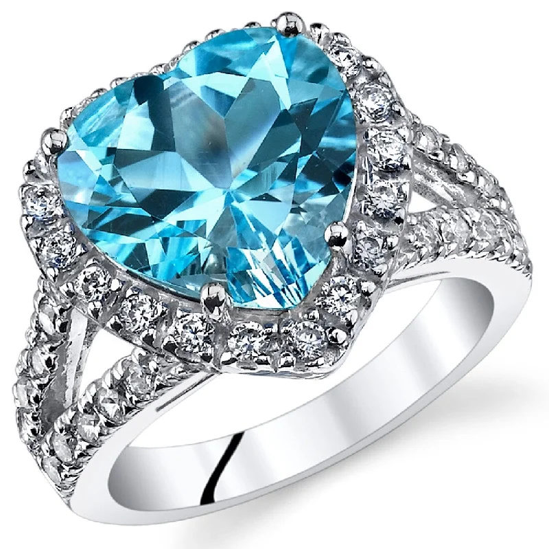 fashion engagement rings -Sterling Silver 5.25 ct Swiss Blue Topaz Birthstone Ring