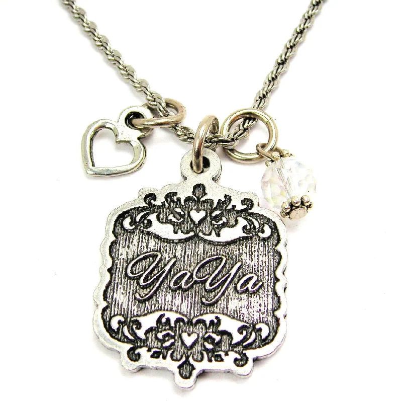 zodiac necklaces for women -YaYa Victorian Scroll With With Open Heart And Crystal 20" Stainless Steel Rope Necklace