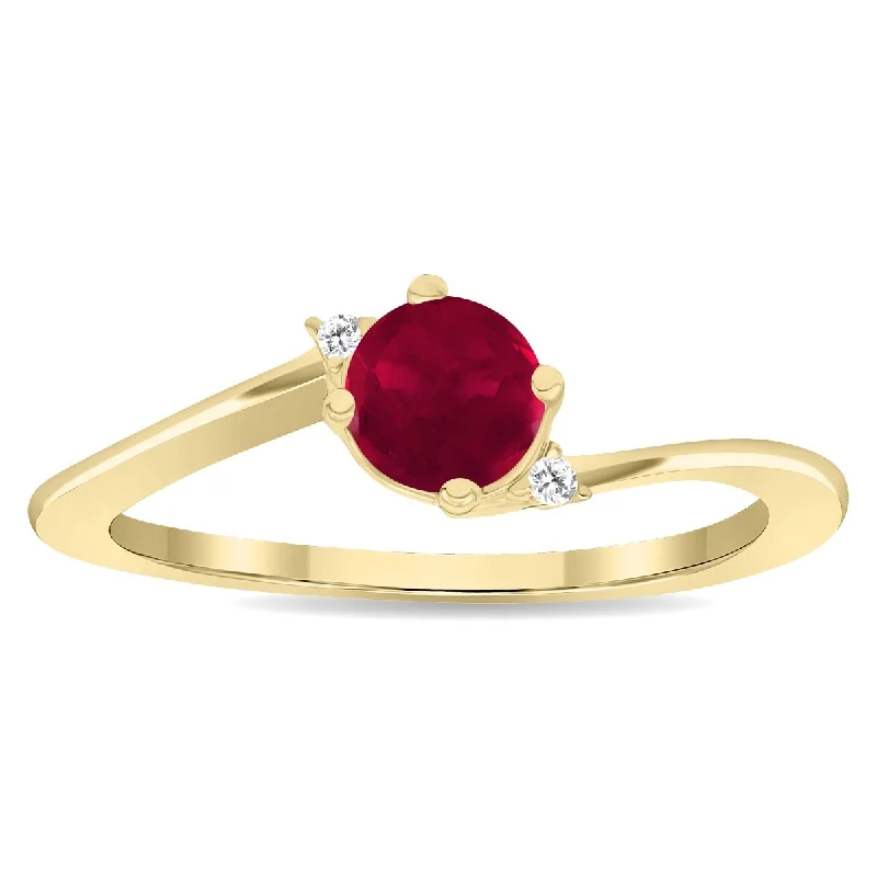 custom wedding rings -Women's Round Shaped Ruby and Diamond Wave Ring in 10K Yellow Gold