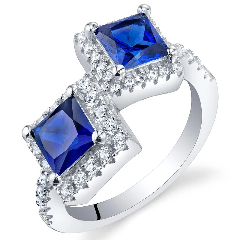 anniversary rings with diamonds -Sterling Silver 1.5 ct Created Sapphire Birthstone Ring