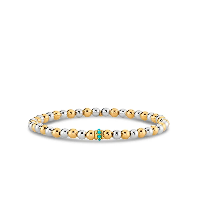 luxury fashion bracelets -Gold & Turquoise Scallop Rondelle on Two-Tone Gold Beads