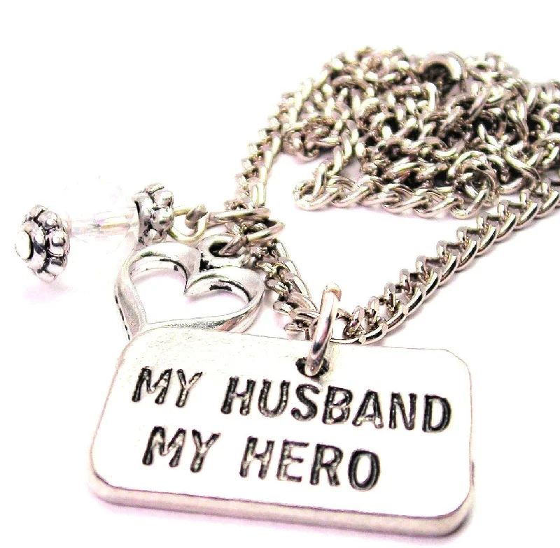 stylish necklaces for women -My Husband My Hero Necklace with Small Heart