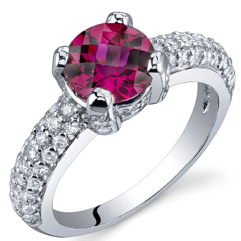 colorful gemstone rings -Sterling Silver 1.75 ct Created Ruby Birthstone Ring