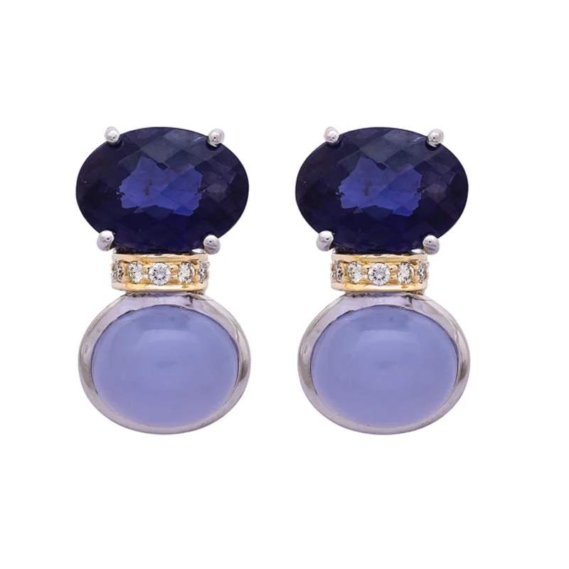 evening earrings for women -Earrings- Chalcedony, Iolite and Diamond