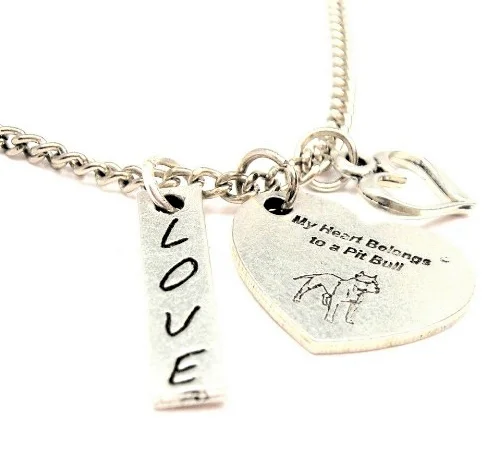 custom pendant necklaces for women -My Heart Belongs To A Pit Bull Heart Necklace With Love Stick And Open Heart