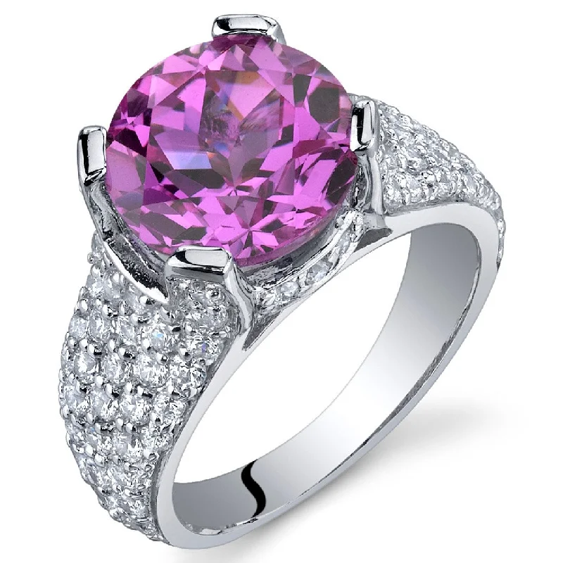 luxury fashion rings for women -Sterling Silver 5 ct Created Pink Sapphire Birthstone Ring