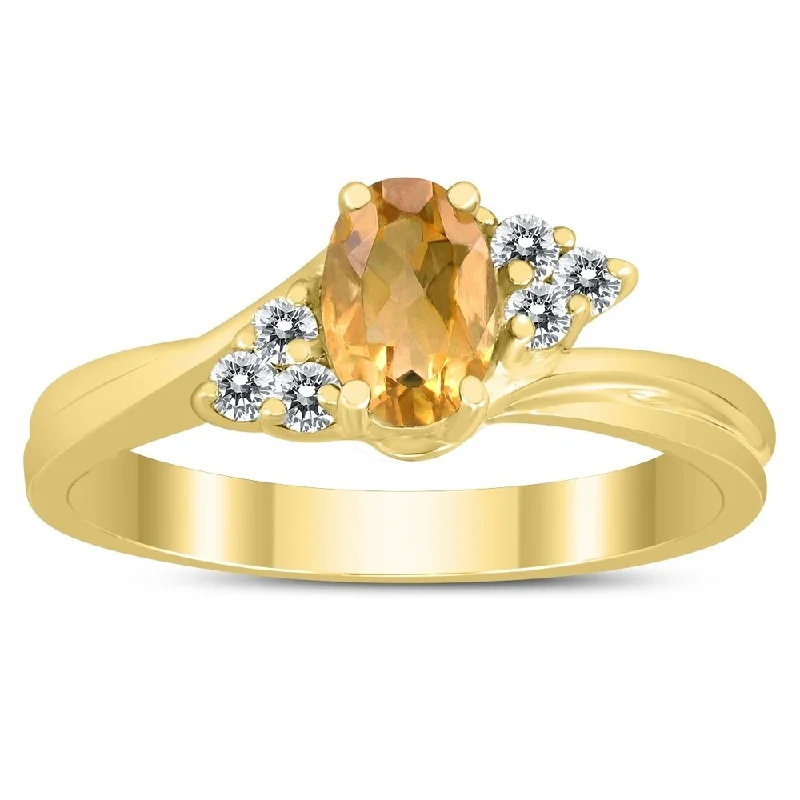 solitaire rings for women -6X4MM Citrine and Diamond Twist Ring in 10K Yellow Gold