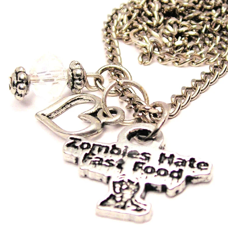 gemstone necklaces for women -Zombies Hate Fast Food Necklace with Small Heart