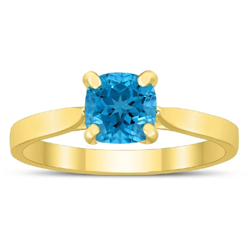 diamond cluster rings for women -Square Princess Cut 6MM Blue Topaz Solitaire Ring in 10K Yellow Gold