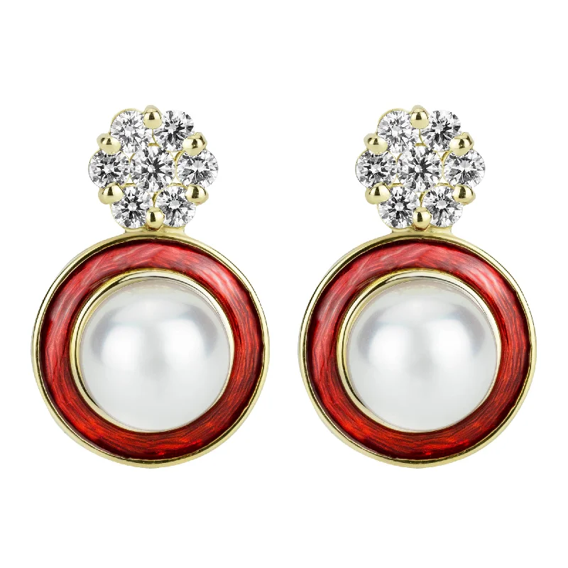 romantic earrings for women -Earrings - South Sea Pearl And Diamond (enamel)