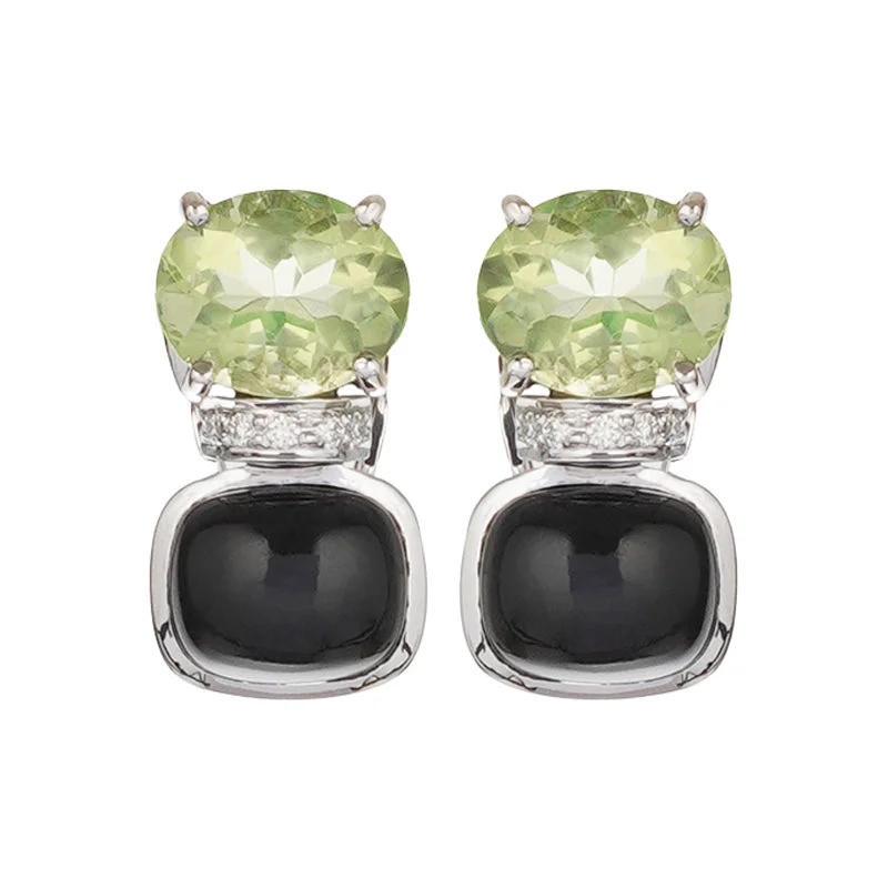 big stud earrings for women -Earrings - Black Onyx, Green Quartz and Diamond