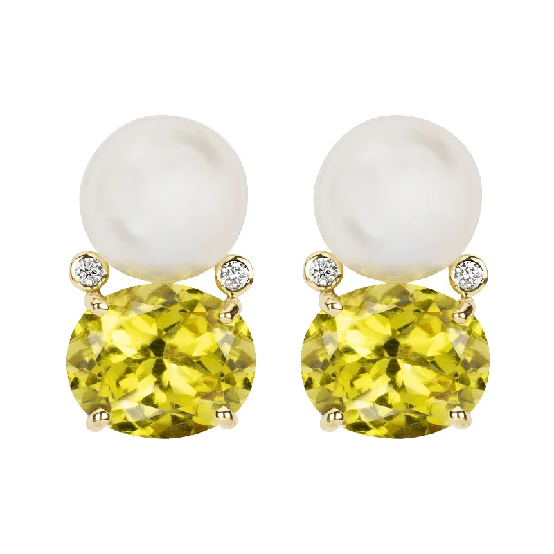 evening earrings for women -Earrings - South Sea Pearl, Lemon Quartz And Diamond