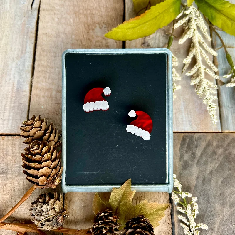 custom earrings for women -Santa Hat Stud Earrings