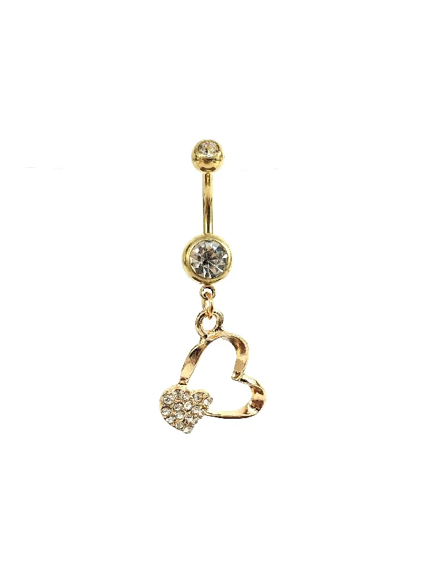 wedding rings for women -Stainless steel curve bar heart gem belly ring, SKU# NBR014