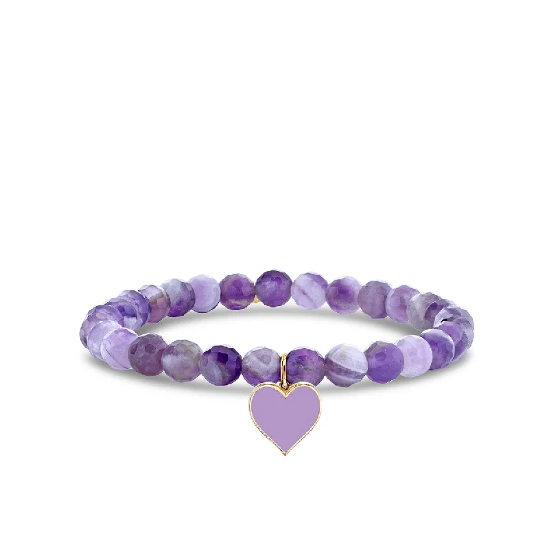 carved bracelets for women -Gold & Enamel Heart on Amethyst