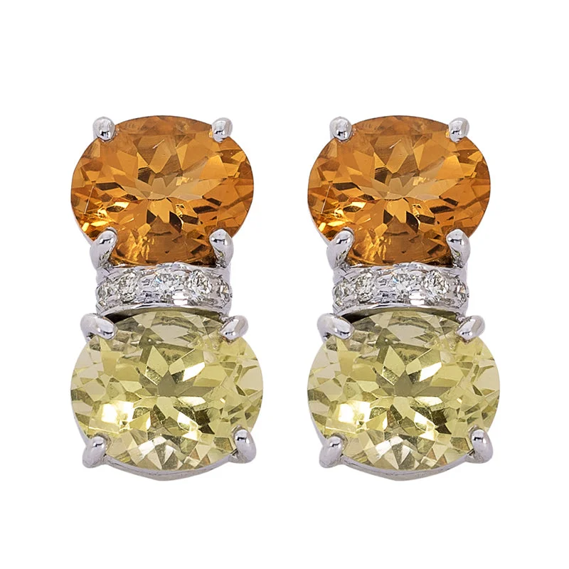 crystal earrings for women -Earrings- Citrine, Lemon Quartz and Diamond