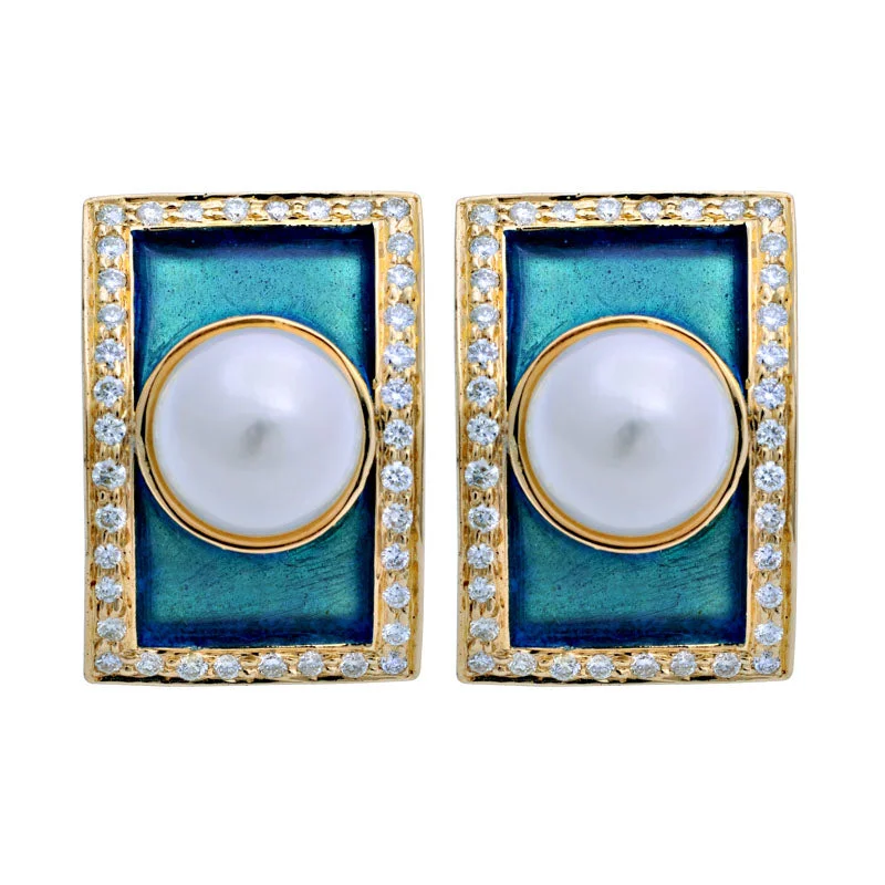 crystal earrings for women -Earrings-South Sea Pearl and Diamond (Enamel)