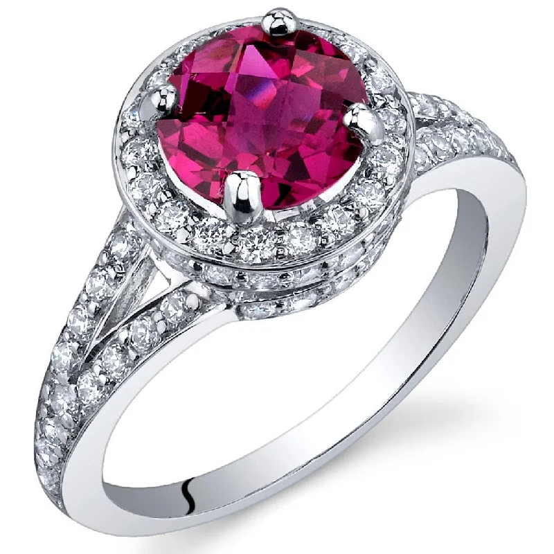 rose gold engagement rings -Sterling Silver 1.75 ct Created Ruby Birthstone Ring