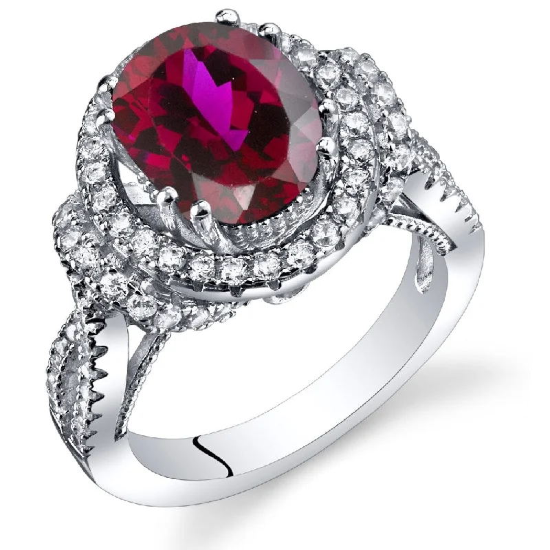 unique diamond rings for women -Sterling Silver 3.75 ct Created Ruby Birthstone Ring