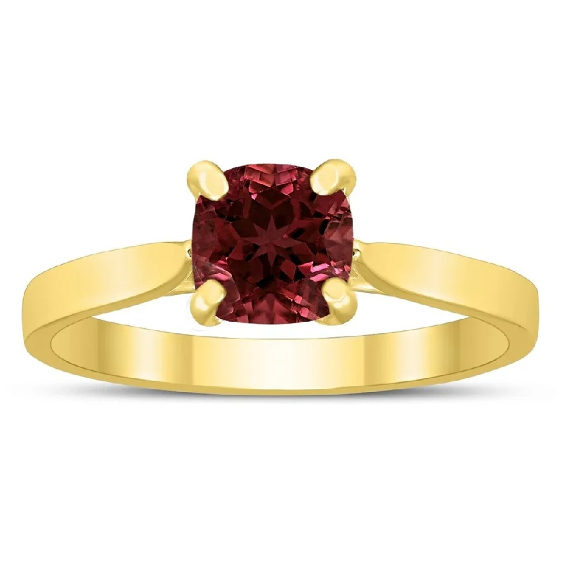 diamond rings for women -Square Princess Cut 6MM Garnet Solitaire Ring in 10K Yellow Gold