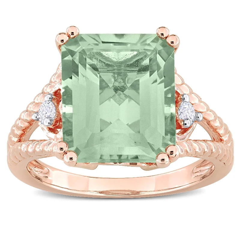 thick gold rings for women -Miadora 5 2/3ct TGW Octagon-Cut Green Quartz and White Topaz Ring in Rose Plated Sterling Silver