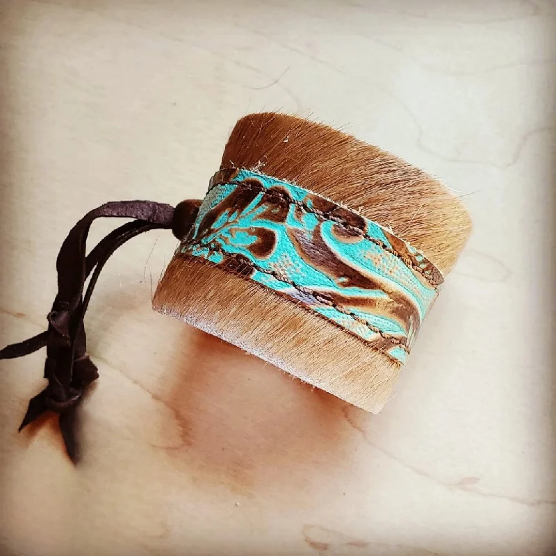 engraved bracelets for women -Leather Cuff in Cowboy Turquoise