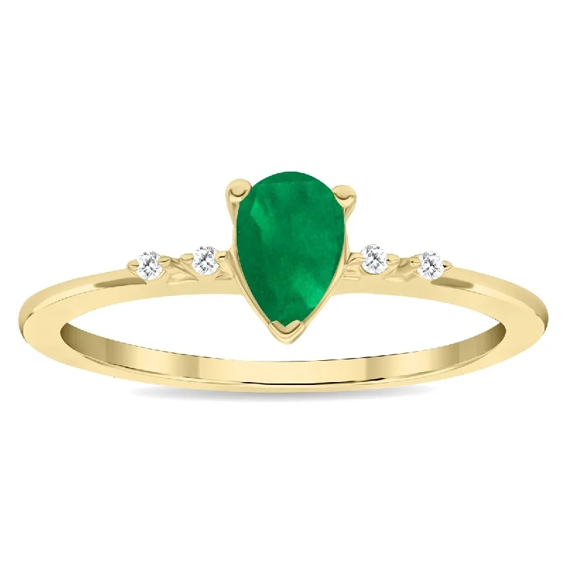 eternity diamond wedding rings -Women's Pear Shaped Emerald and Diamond Sparkle Ring in 10K Yellow Gold