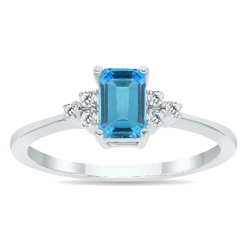 adjustable rings for women -Blue Topaz and Diamond Regal Ring in 10k White Gold