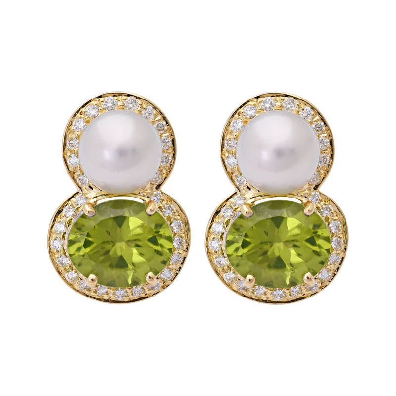 elegant earrings for women -Earrings- Peridot, South Sea Pearl and Diamond