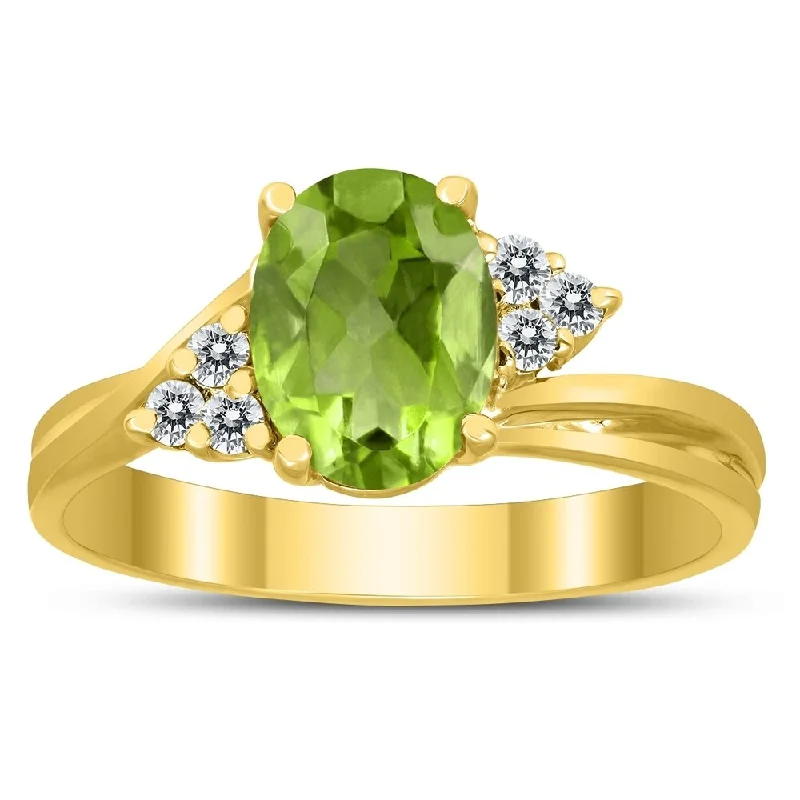 luxury rose gold rings -8X6MM Peridot and Diamond Twist Ring in 10K Yellow Gold